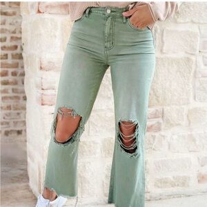 Vervet Leslie 90's Vintage Flare Jeans Women's Size 27 Destroyed Sage Green